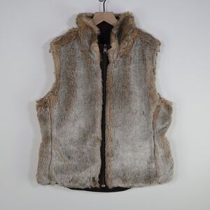 Vintage 2004 Gap Reversible Faux Fur Cotton Vest Large Y2K Gilet Brown